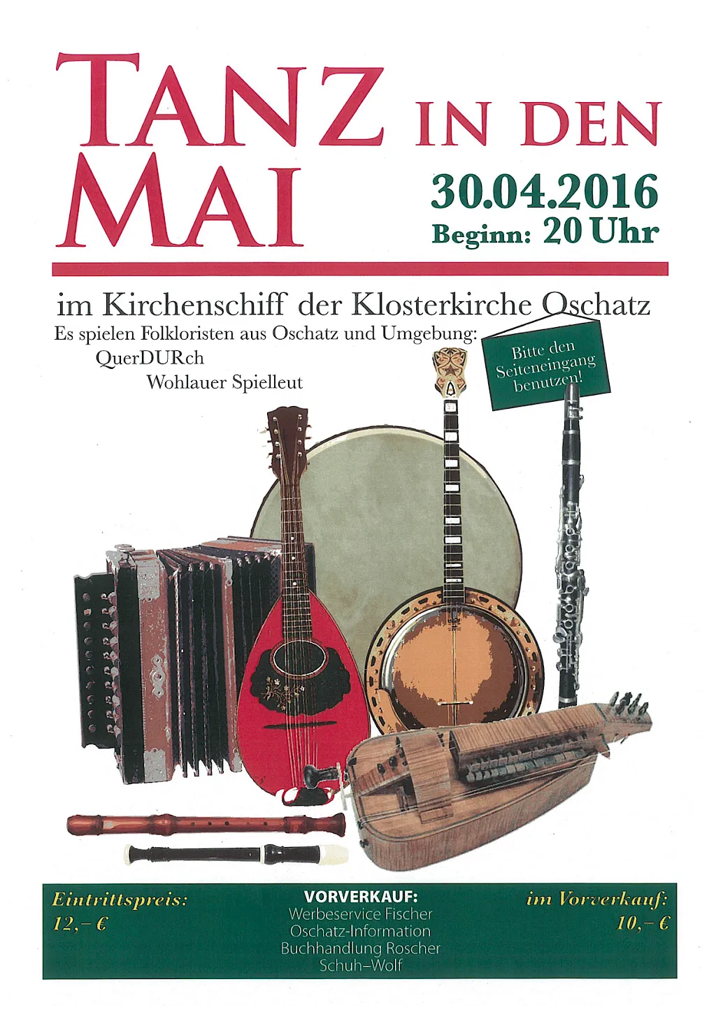 Plakat: Folktanz mit QUERDURCH am 30.04.2016