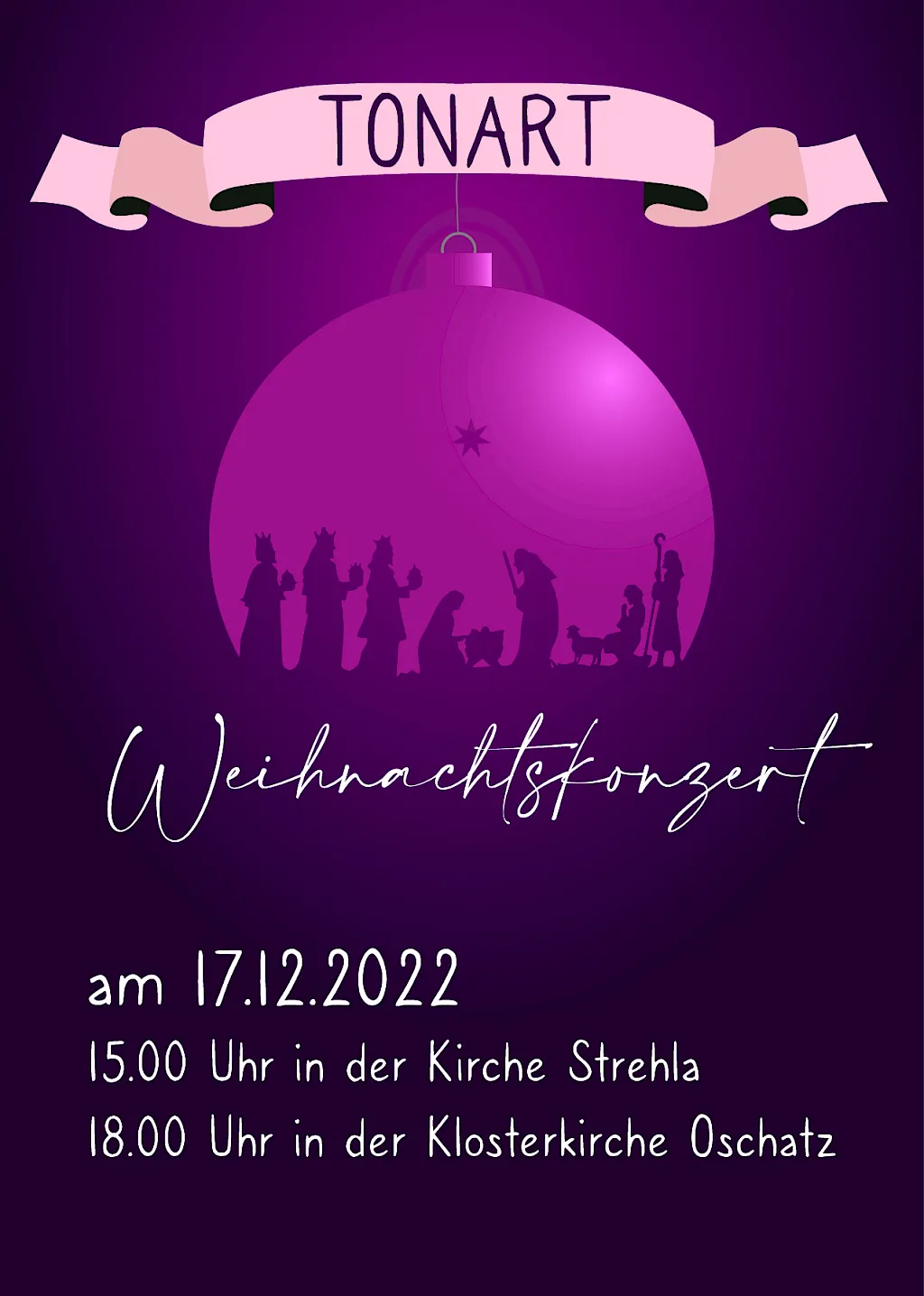 Plakat: Weihnachtskonzert des Kammerchors TonArt am 17.12.2022