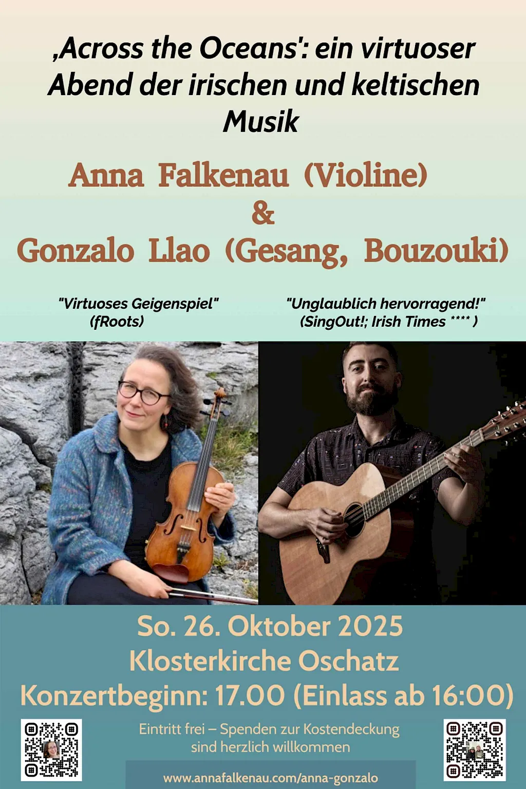 Plakat: „Across the Oceans“ mit Anna Falkenau und Gonzalo Llao am 26.10.2025