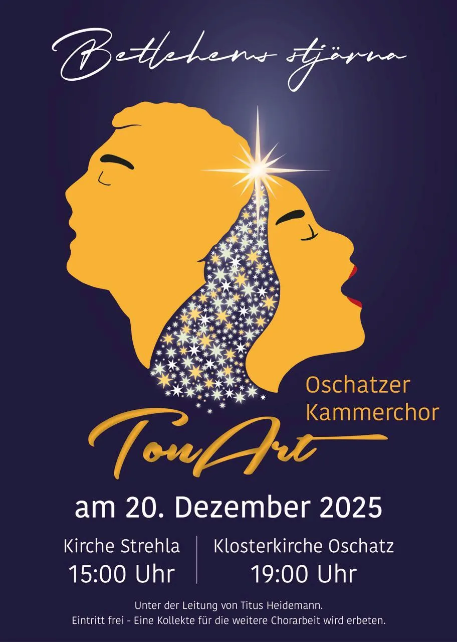 Plakat: Weihnachtskonzert des Oschatzer Kammerchors TonArt am 20.12.2025